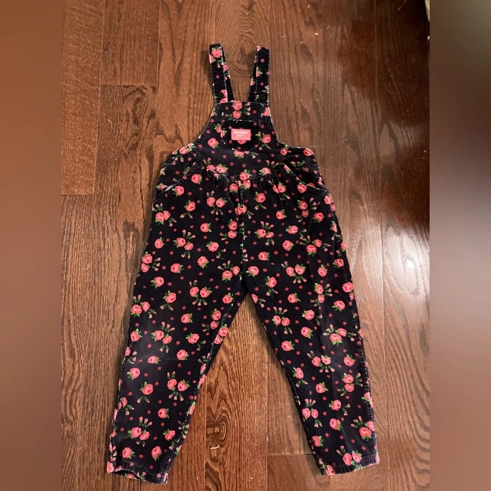 Vintage OshKosh Girls Floral Corduroy Overalls 6